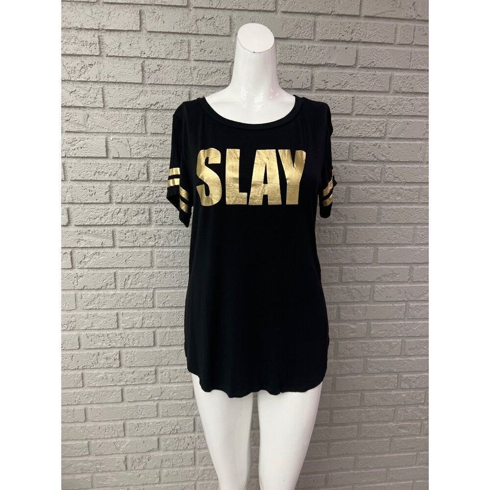 SJL Apparel women "SLAY ALL DAY" Black Short Sleeve T-Shirt Size S